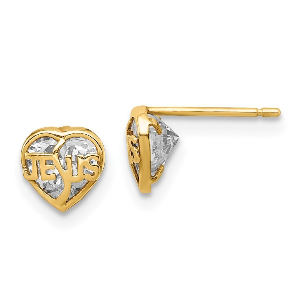 14k Yellow Gold Madi K Children's Jewelry CZ Jesus Heart Post Earrings